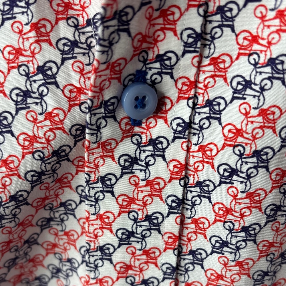 ❤️ Neiman Marcus Red Blue Bike Print Button Down Short Sleeve Shirt Men’s XXL ❤️ - Picture 6 of 16